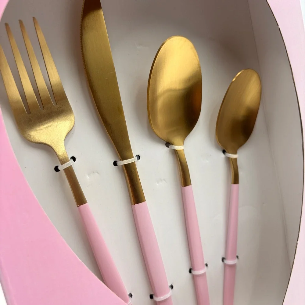 Paris Hilton 16 Piece Flatware Set Gold and Pink Service for 4 New in Box